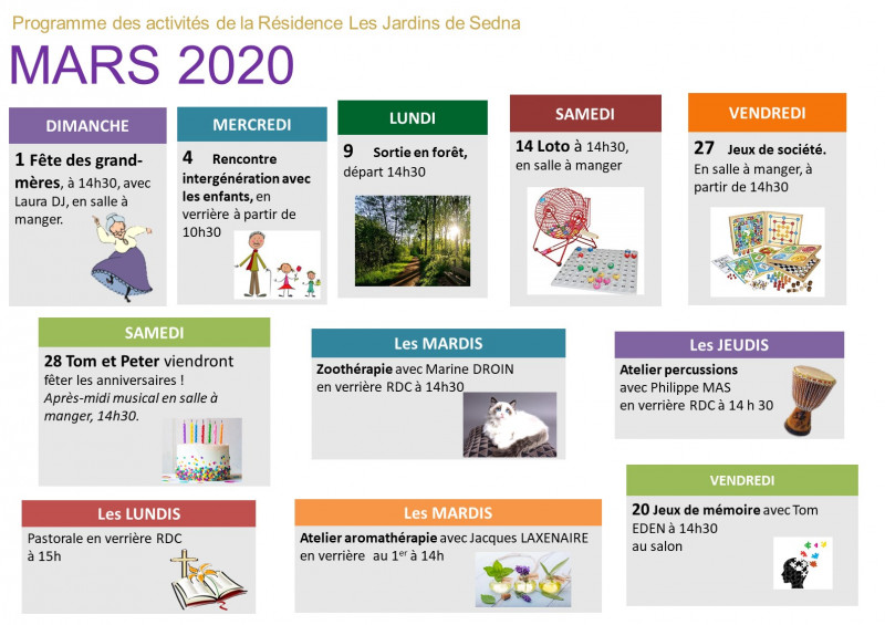 Planning des activités - Mars 2020